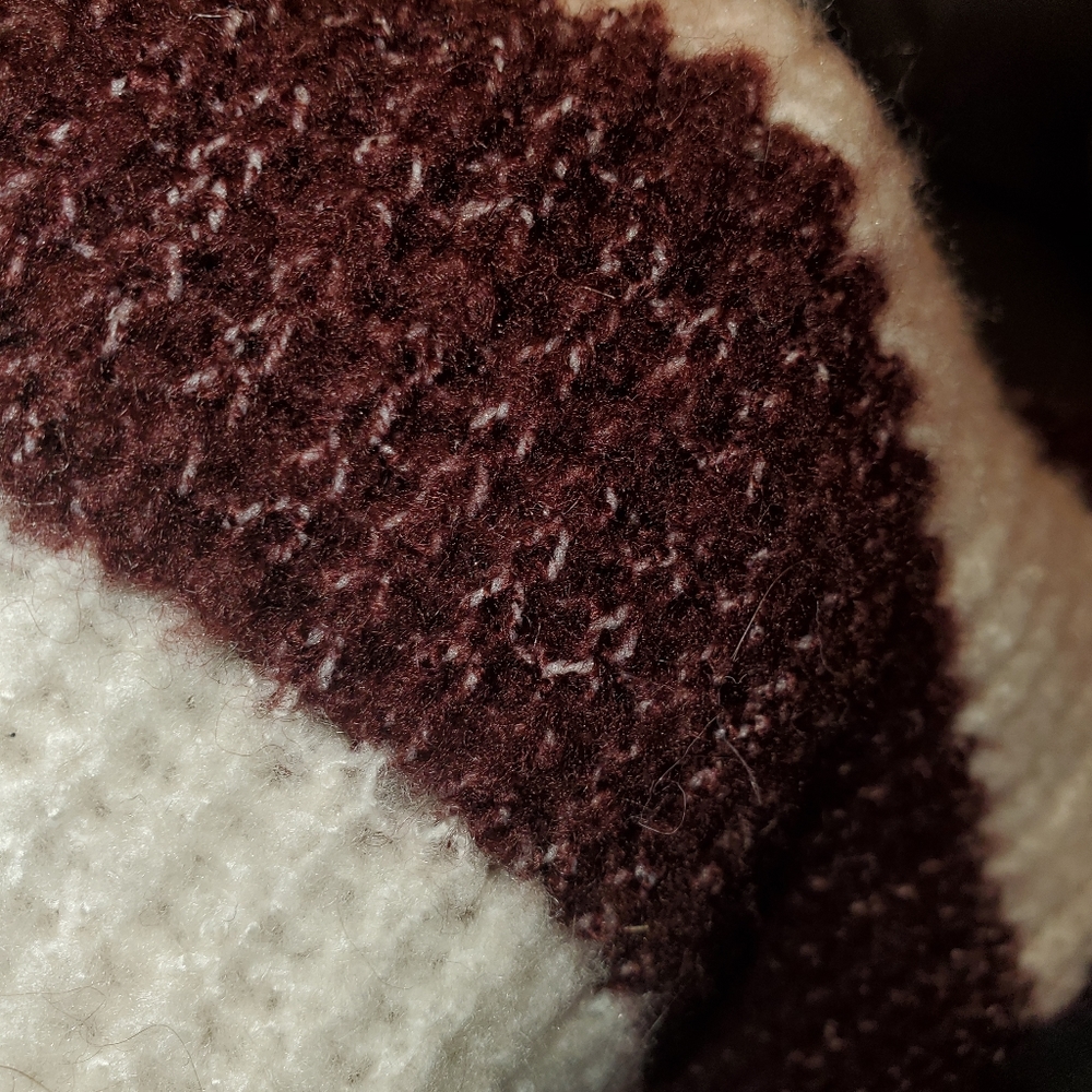 Large Maroon and Off-White Striped Love Tree Sweater - Picture 2 of 4